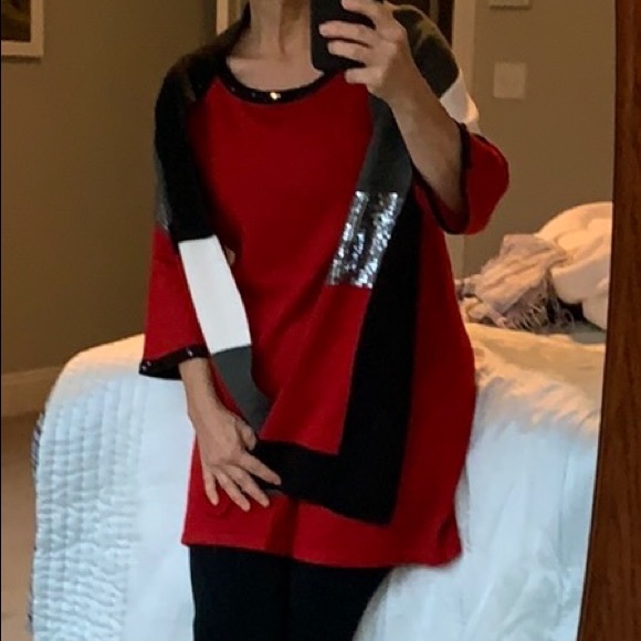 Style & Co. Sequined Red Sweater Tunic & Scarf set Petite Medium - Picture 4 of 13